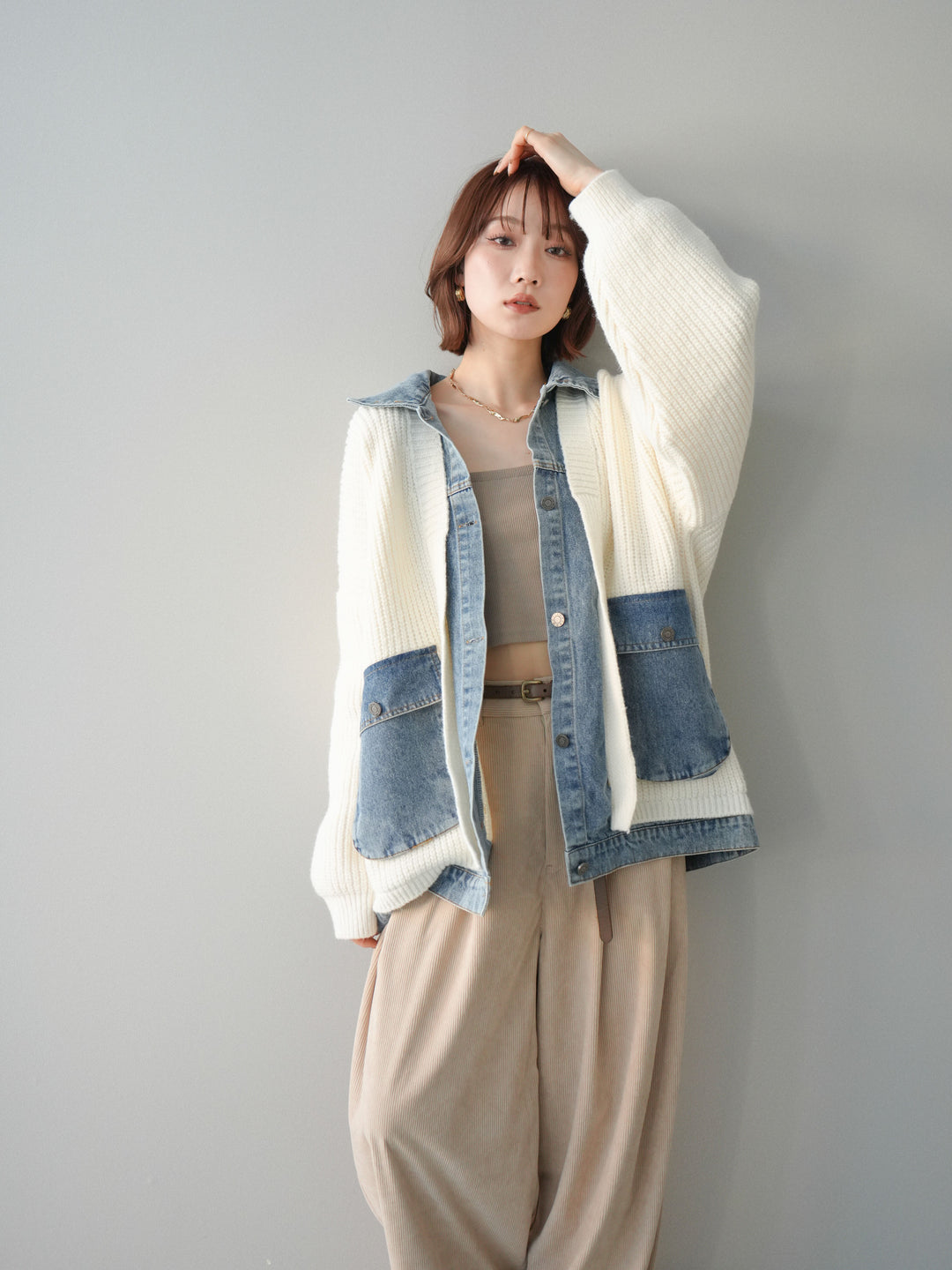 [予約]デニムドッキングオーバーニットジャケット/offwhite