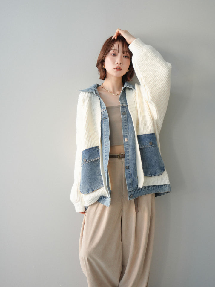 [予約]デニムドッキングオーバーニットジャケット/offwhite