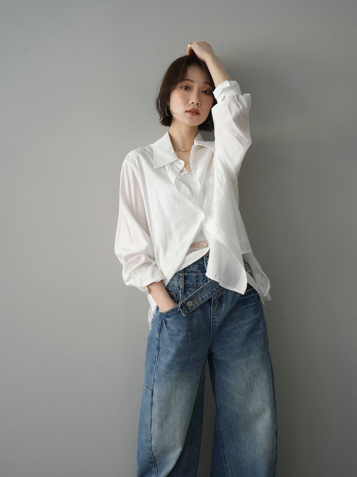 [SET]レイヤードデザイン裾レースブラウス+レイヤードデザイン裾レースブラウス(2set)