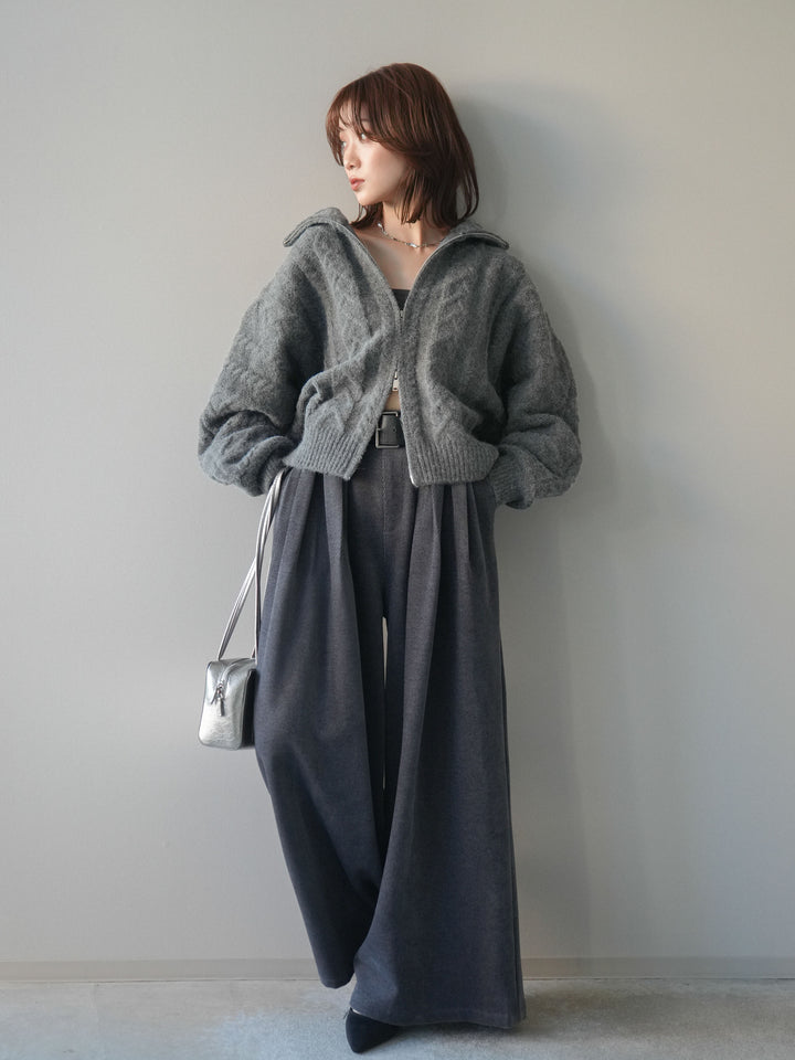 [予約]ベルトデザインループコールテンワイドパンツ(ベルト付き)/charcoal