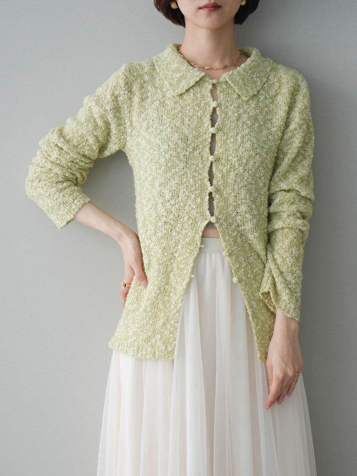 [SET]透かし編みブークレポロニットトップス+チュールボリュームスカート(2set)