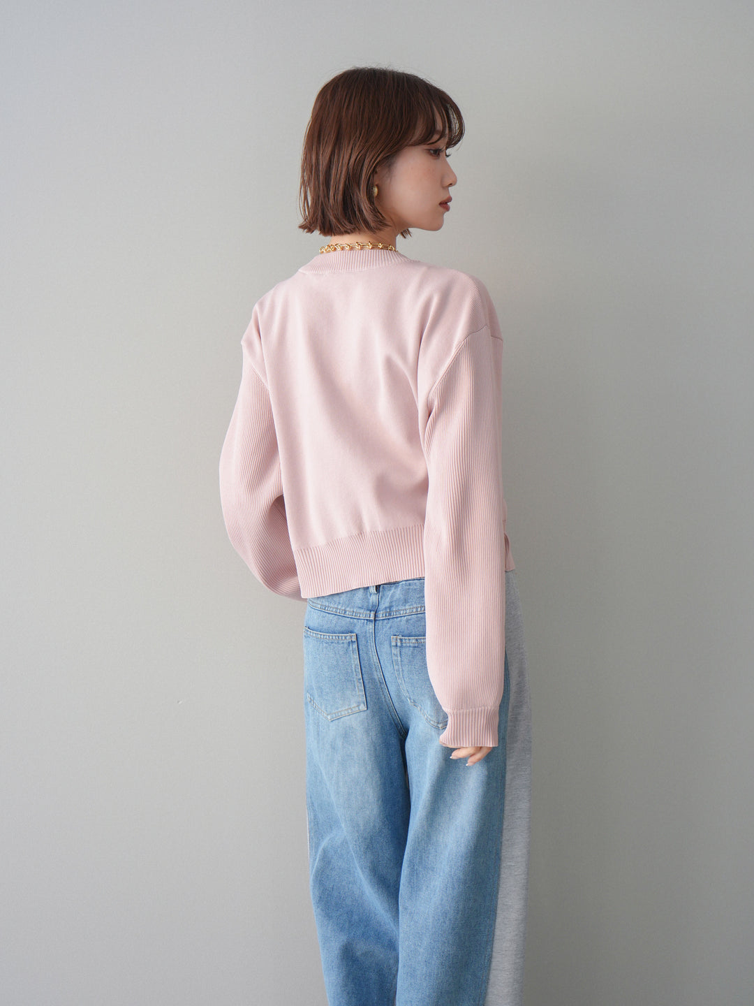 [SET]メタルボタンクルーネックニットカーディガン+選べるアクセセット(2set)