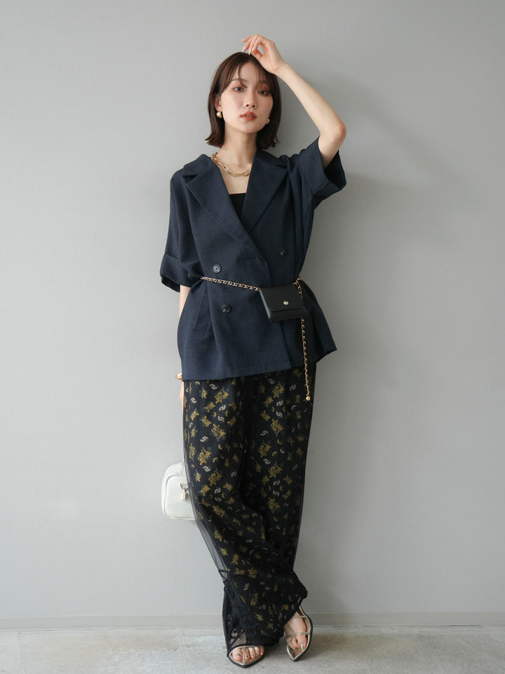 [予約]ブーケプリントタックパンツ/ブラック