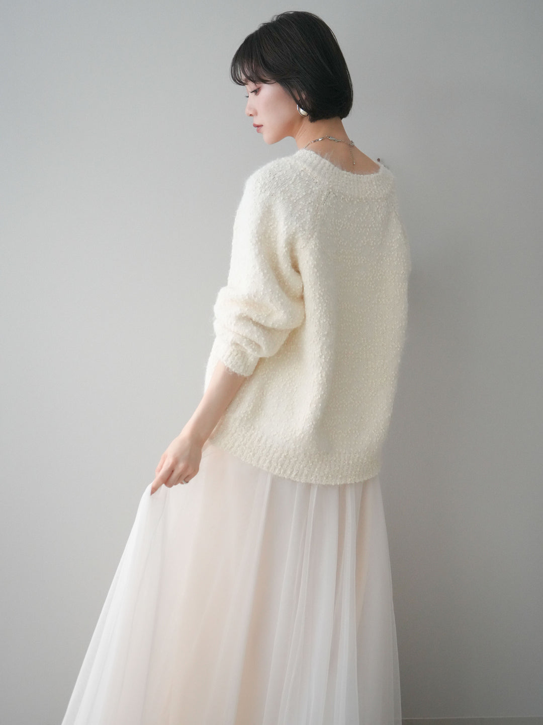 [SET]Vネックスラブニットプルオーバー+選べるアクセセット(2set)