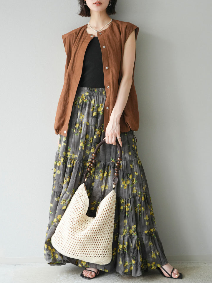[SET]リネンライクドロストバルーンブルゾン+フラワーワッシャープリーツスカート(2set)