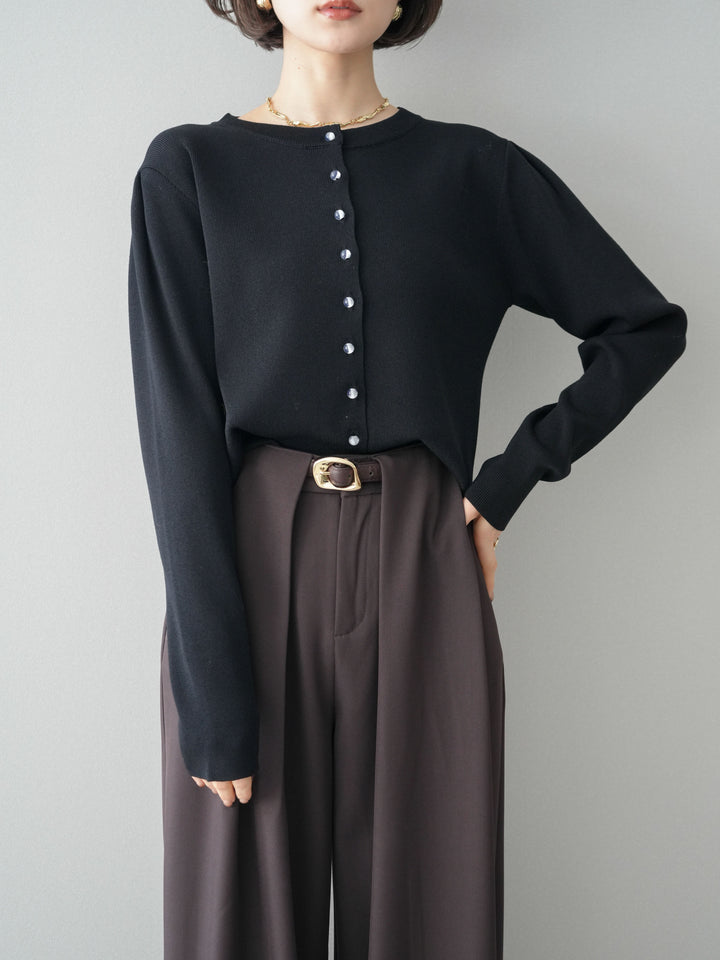 [予約]クリアボタンタックニットカーディガン/black