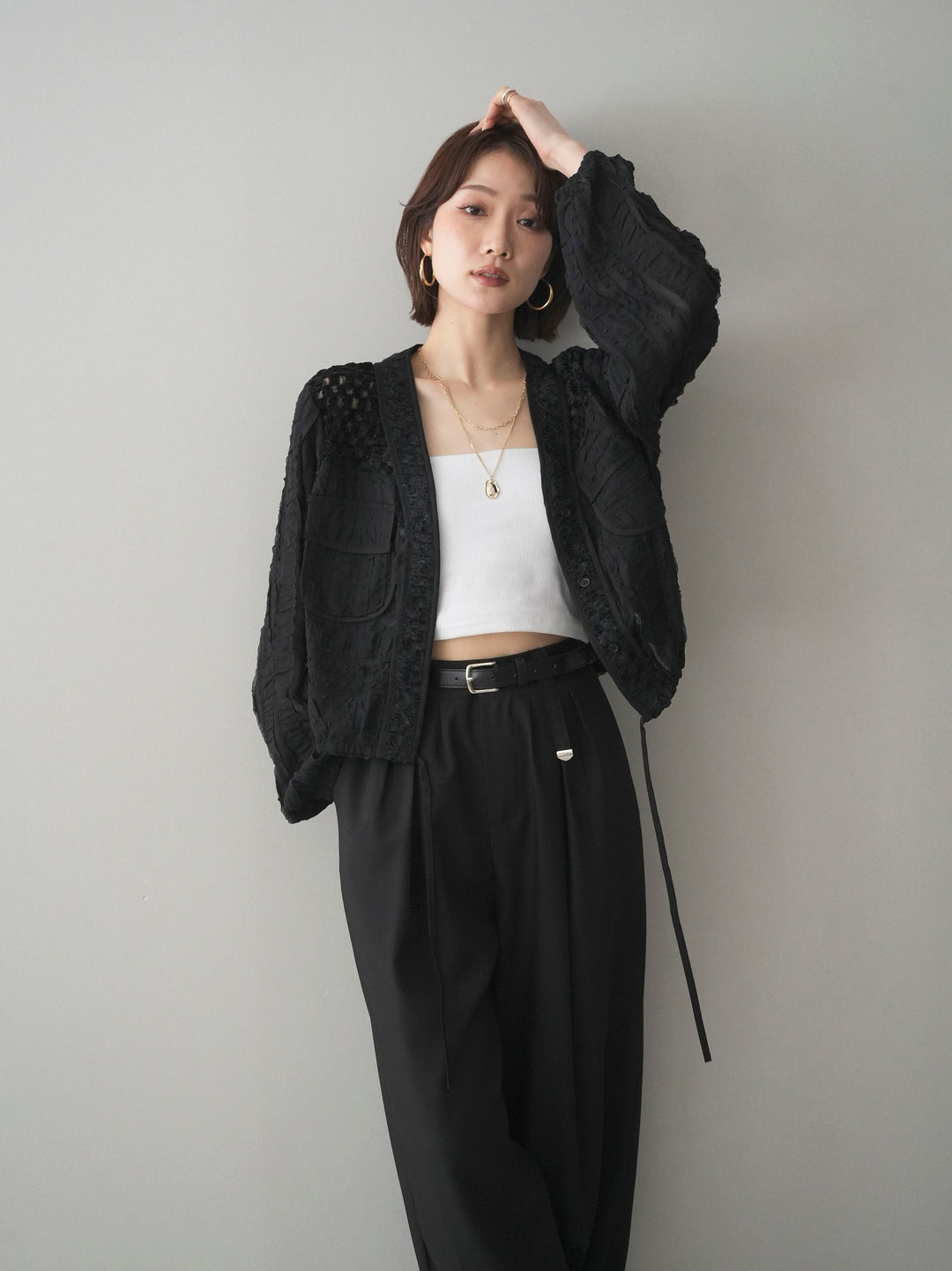 [SET]パッチワークシアーフリルブルゾン+パッチワークシアーフリルブルゾン(2set)