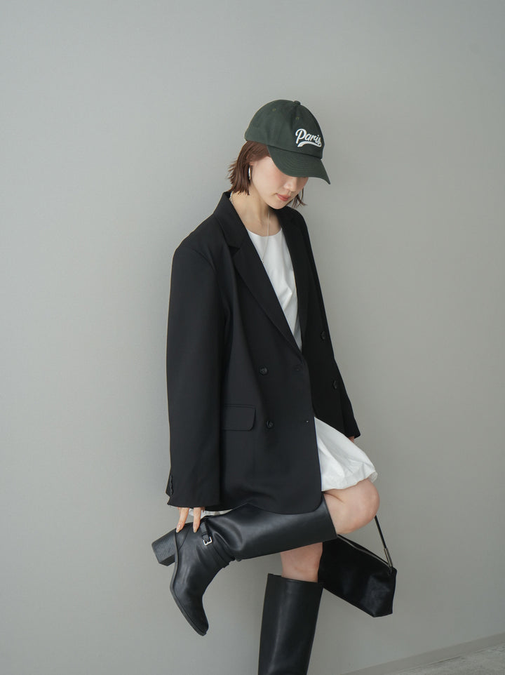 [SET]ノースリバルーンミニワンピース+ダブルブレストオーバージャケット(2set)