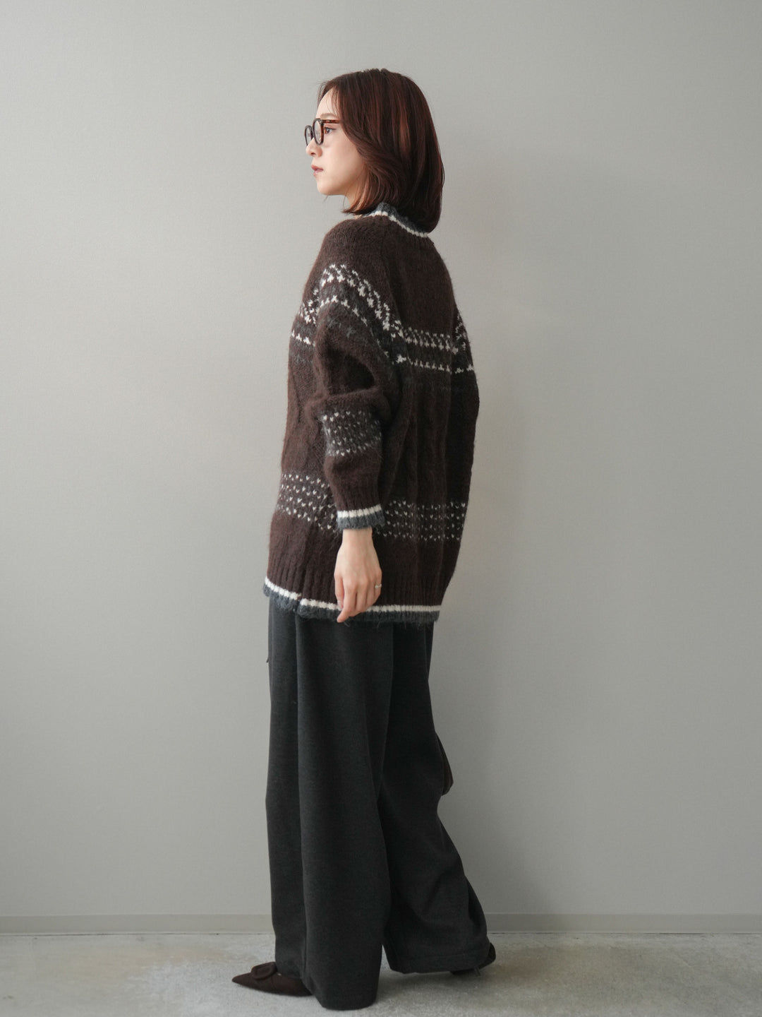 [予約]ベルト付裏起毛センターシームカーブパンツ/charcoal