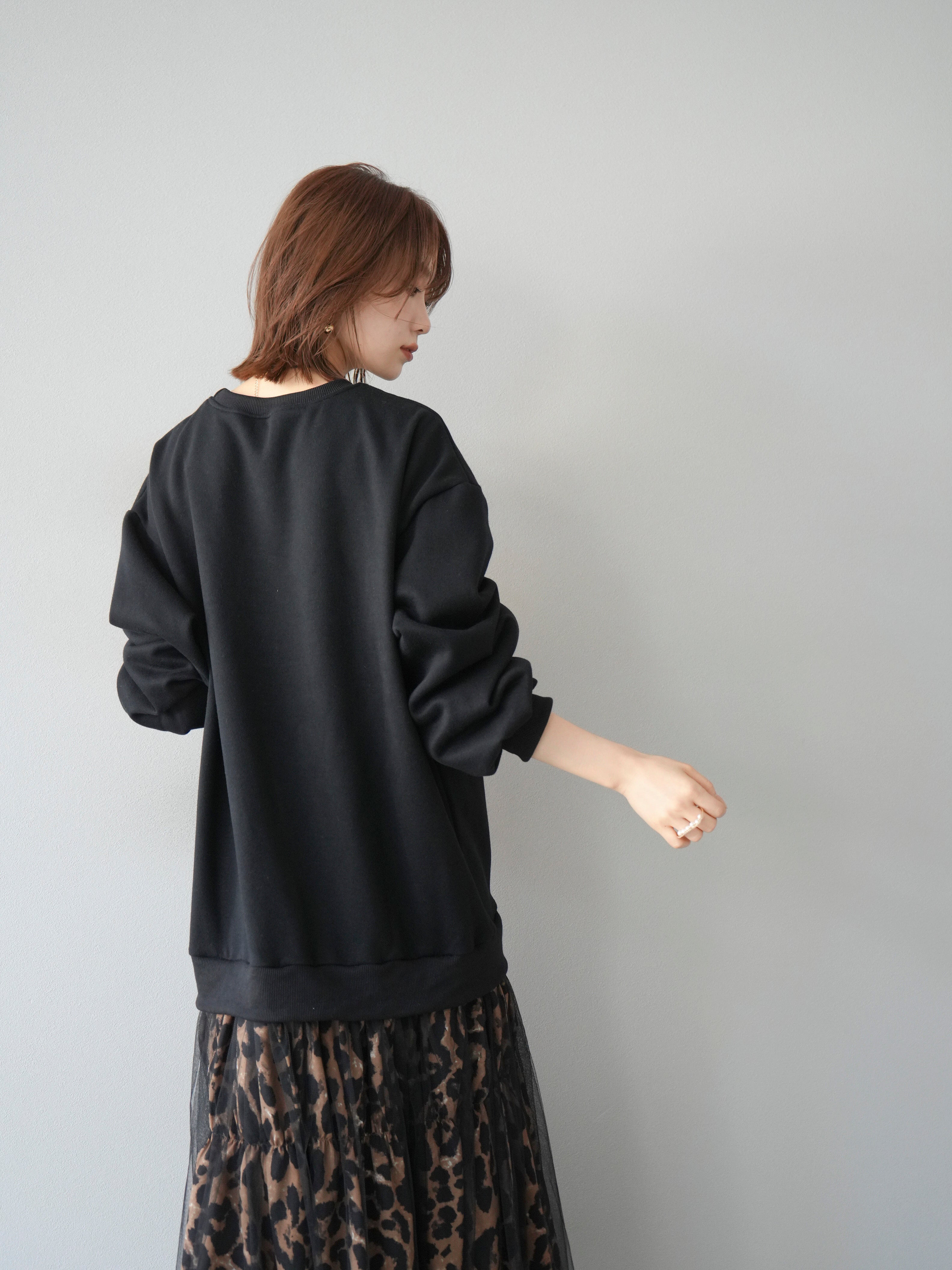 予約]スウェットドッキングアニマル柄レイヤードワンピース/ブラック
