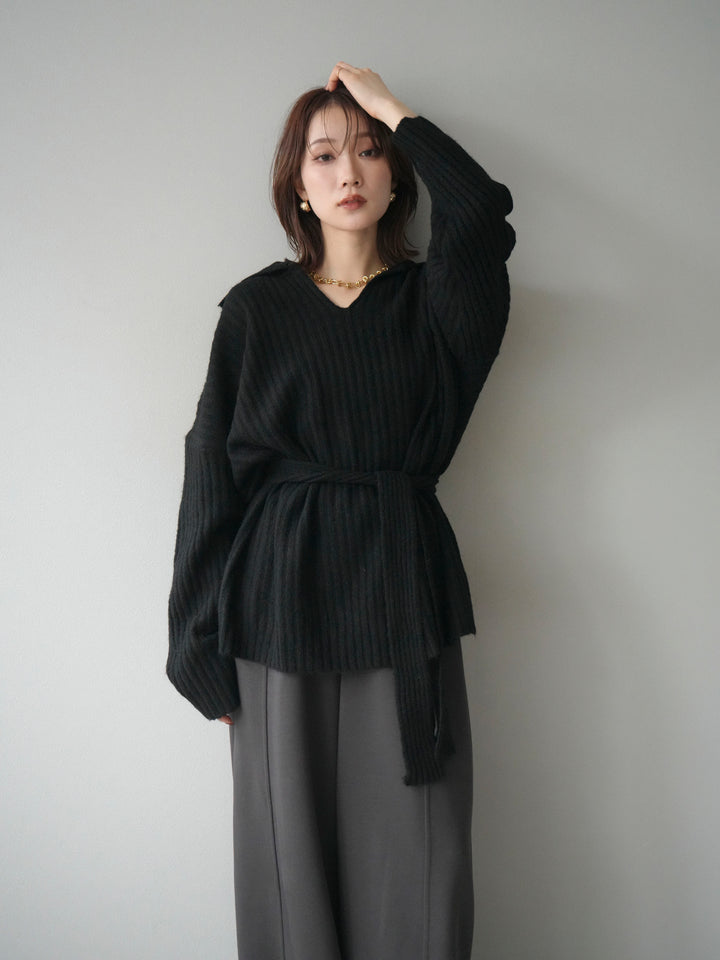 [予約]ワイドリブポロニットプルオーバー/black