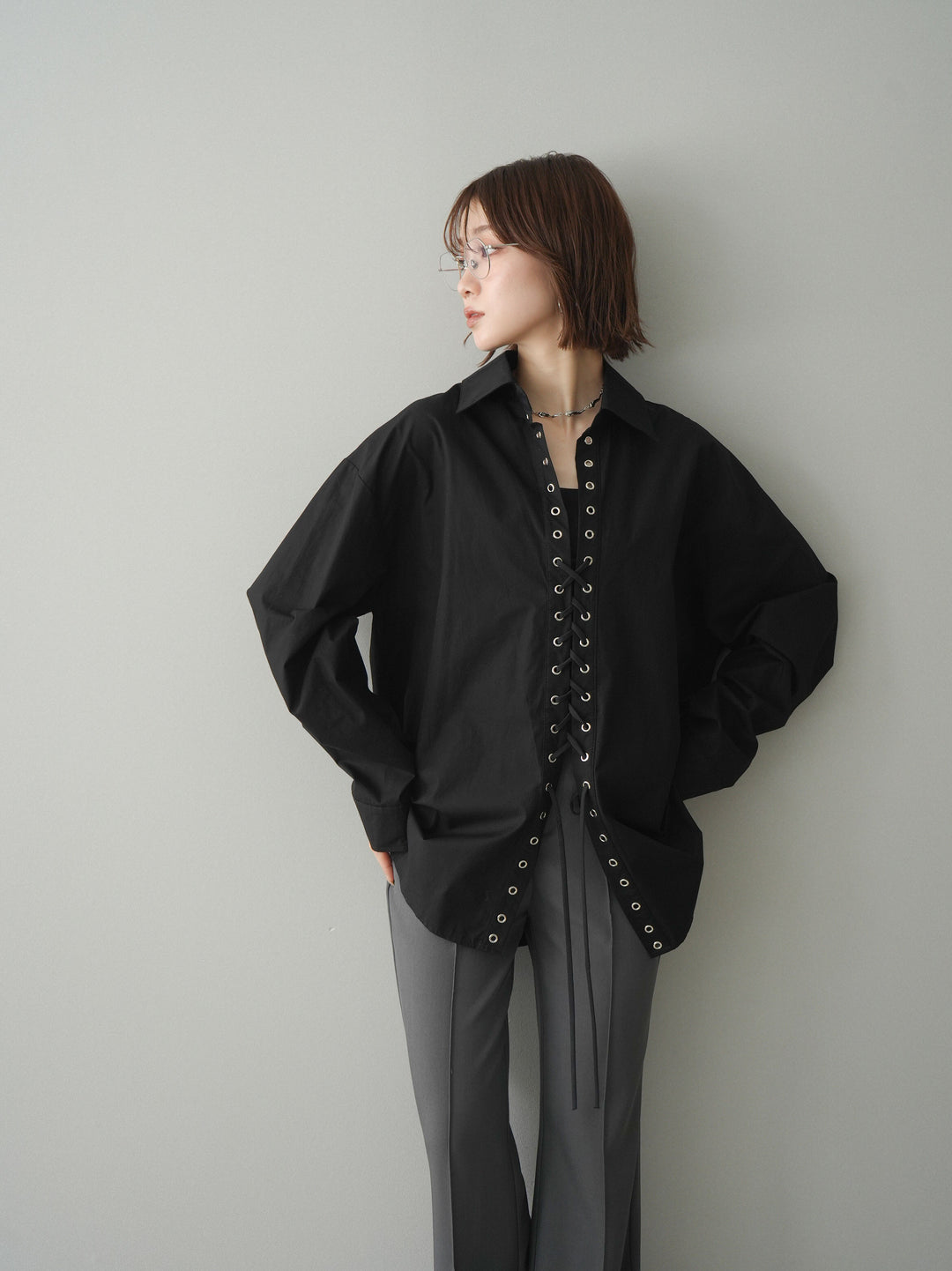 [SET]レースアップブロードシャツ+選べるアクセセット(2set)
