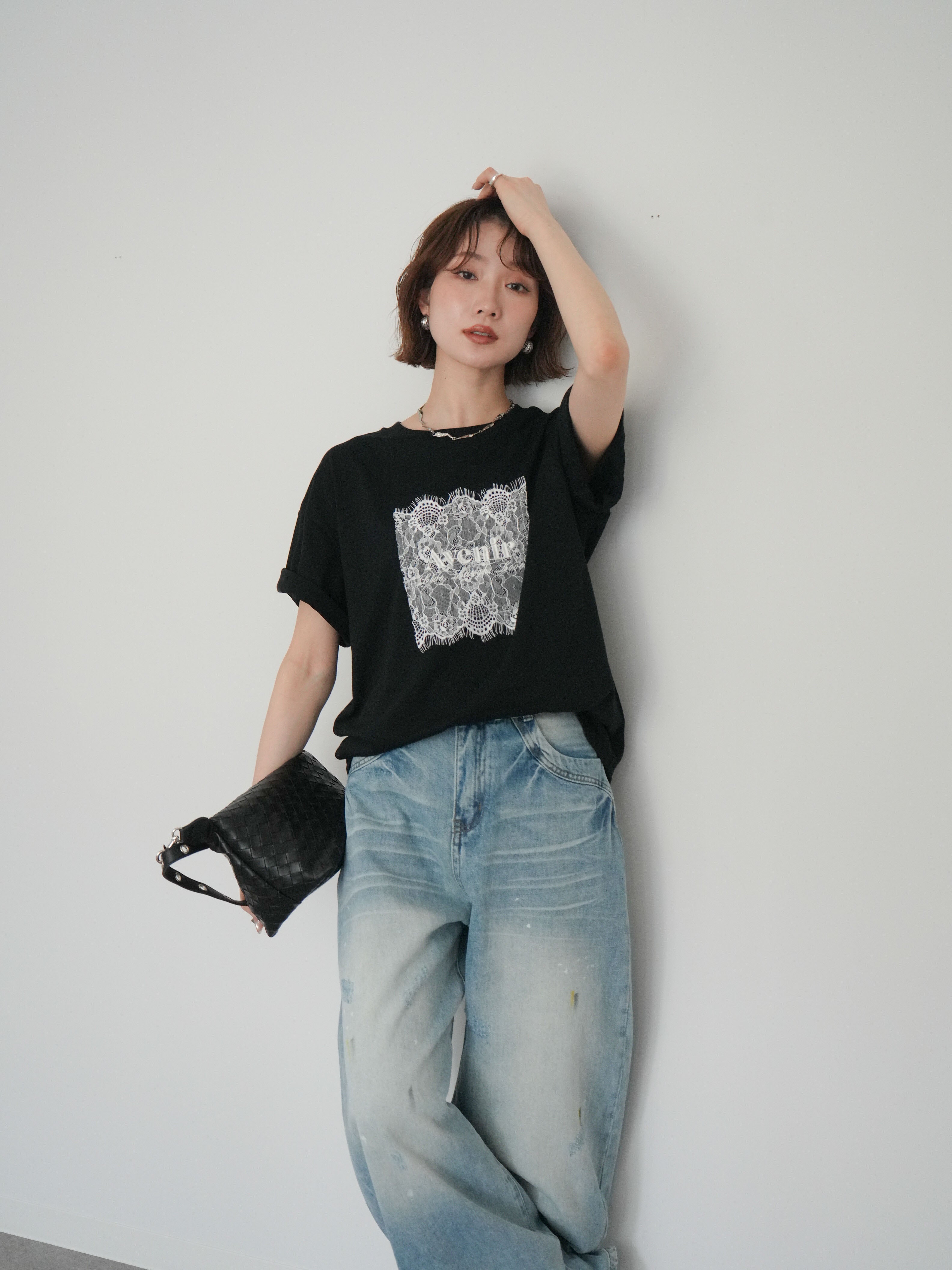 予約]レースコラージュロゴTシャツ/black – Lumier