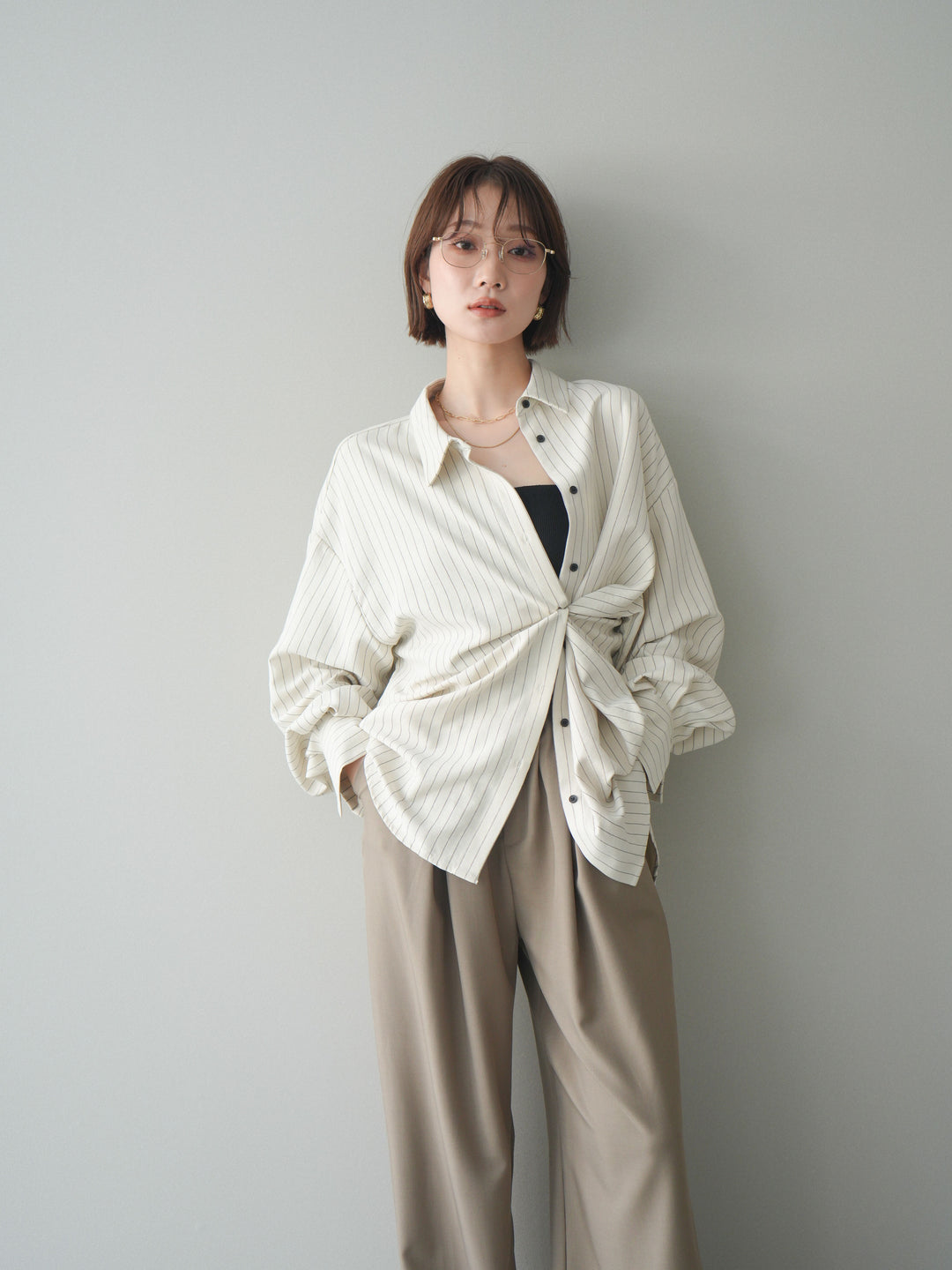 [SET]2WAYカシュクールストライプブラウス+選べるアクセセット(2set)