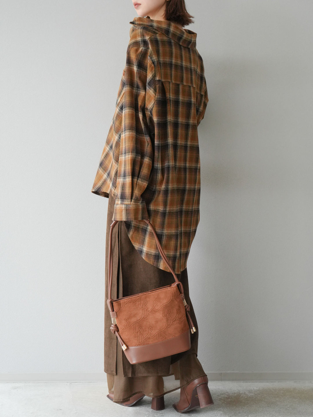 [予約]サイドスリットスウェードドッキングシフォンスカート/ブラウン