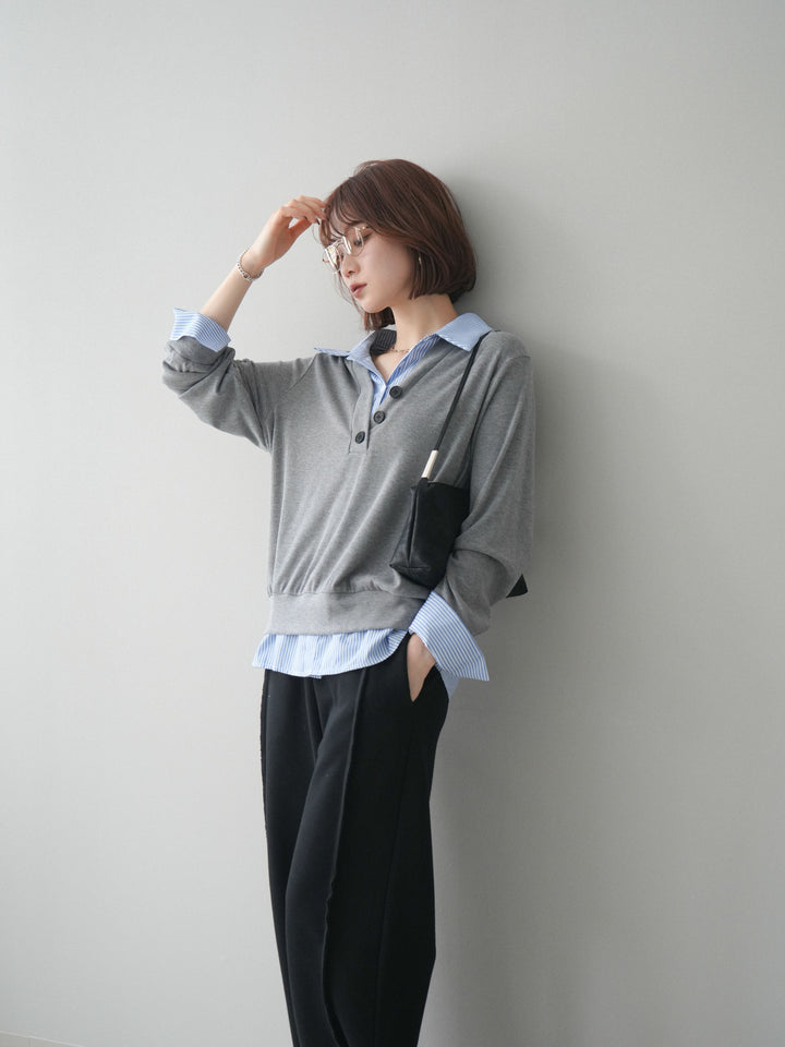 [予約]シャツレイヤードデザインカットプルオーバー/lightgray