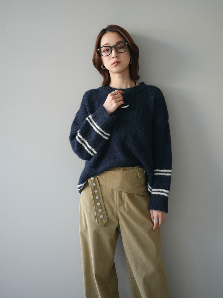[予約]クルーネックラインボーダーニットプルオーバー/navy