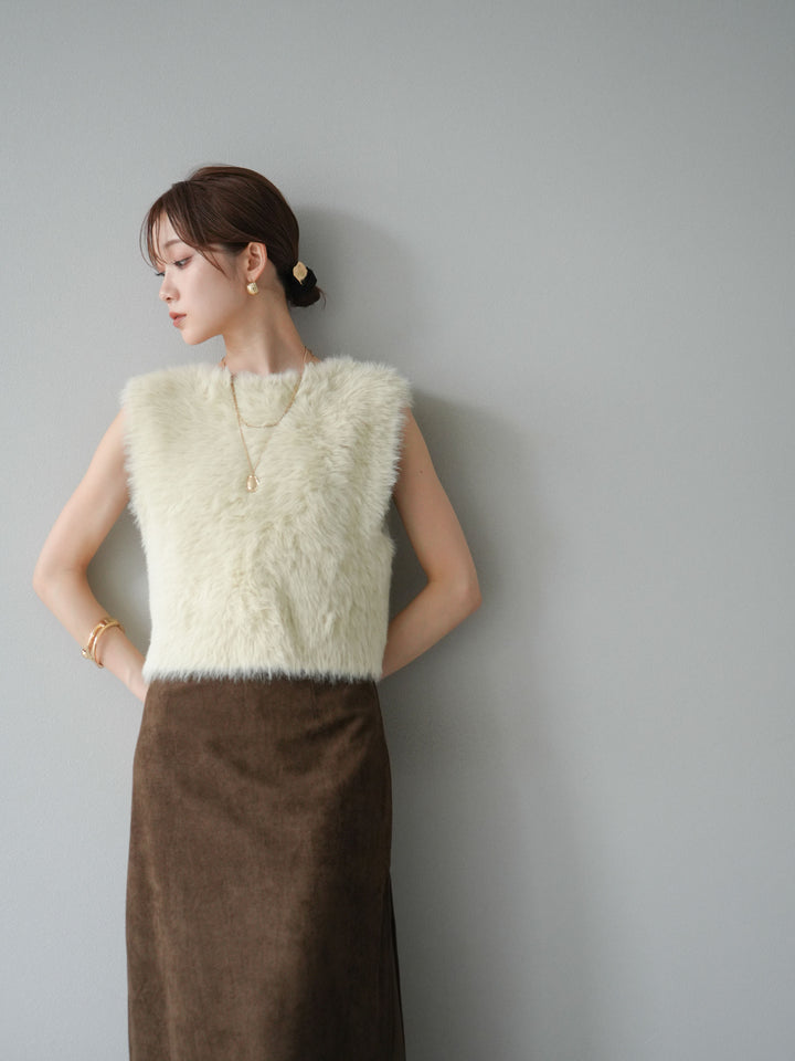 [予約]ミンクライク前後2WAYショートジレ/アイボリー