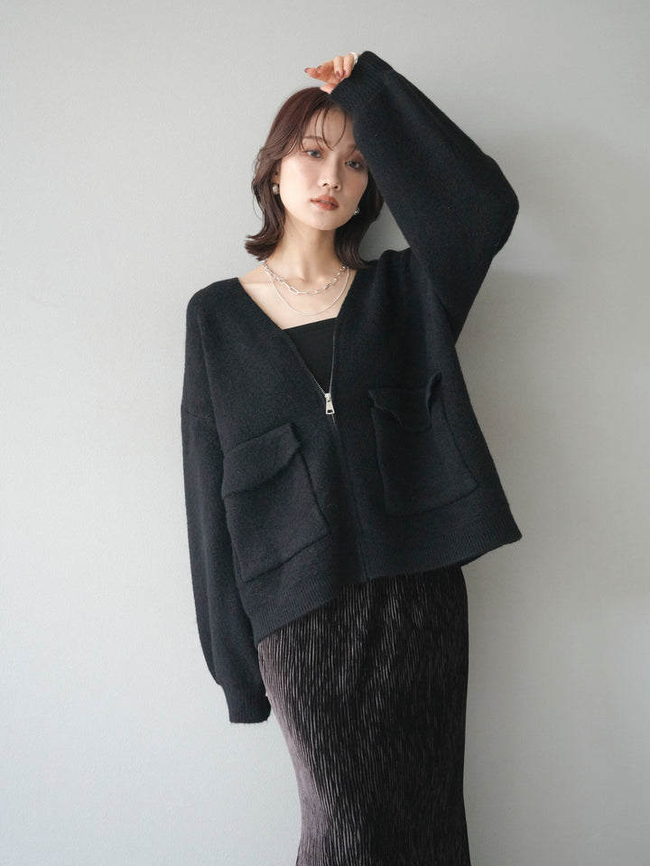 [予約]BIGポケットジップニットカーディガン/black