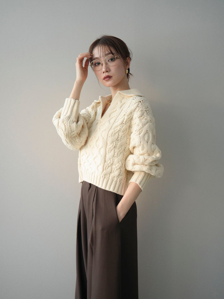 [SET]バルキーケーブルクロップド開襟プルオーバー+選べるアクセセット(2set)