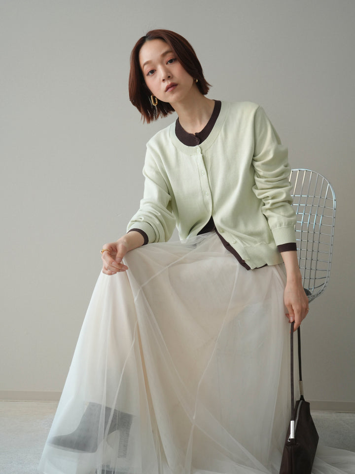 [予約]配色レイヤードコットンアクリルニットカーディガン/mint