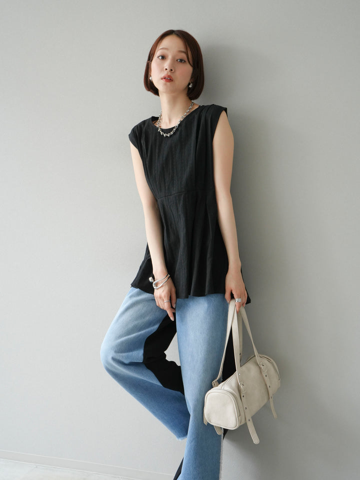 [予約]ドビーストライプタックブラウス/ブラック