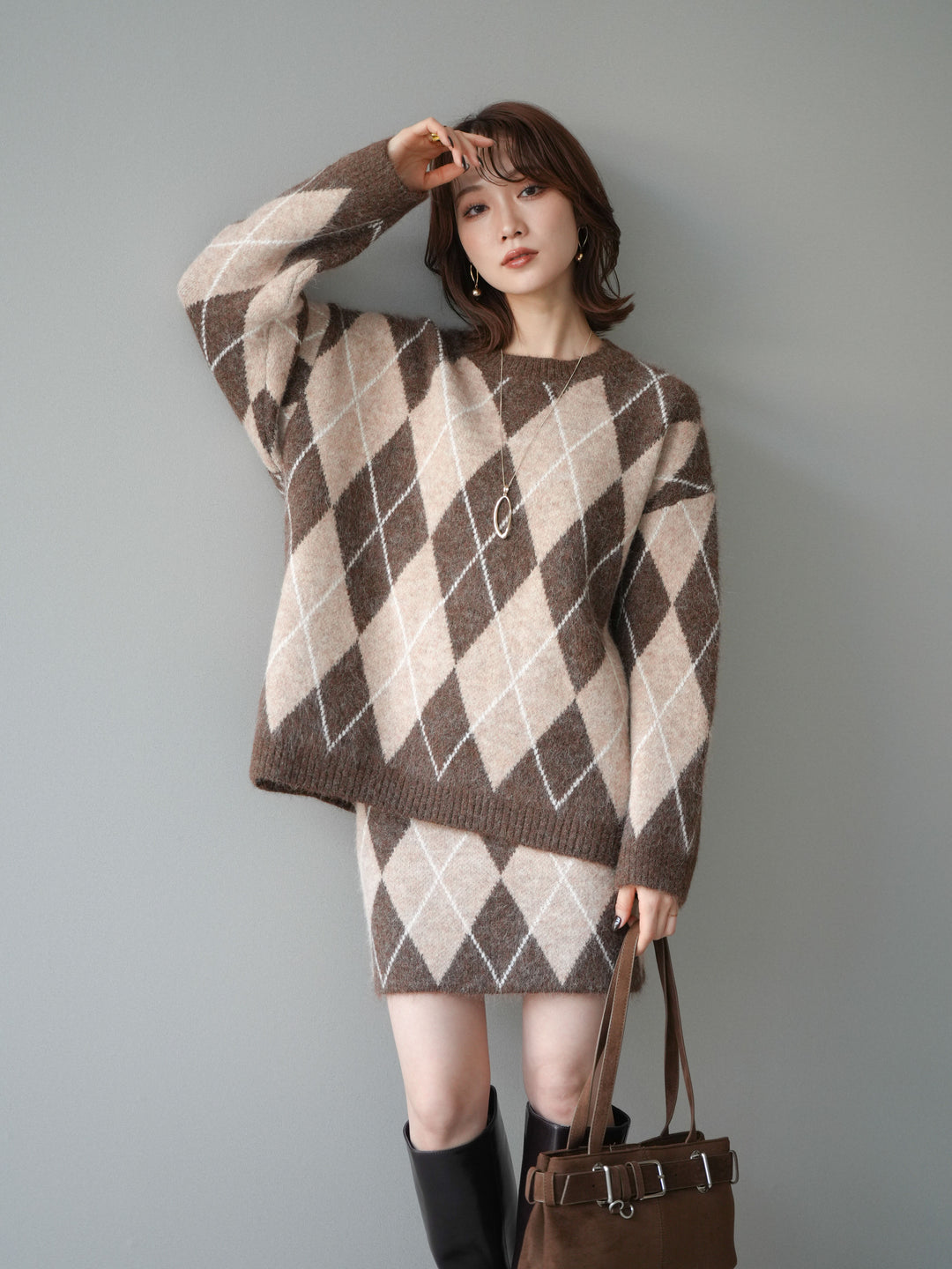 [SET]アーガイル柄ニットプルオーバー＆ミニスカート