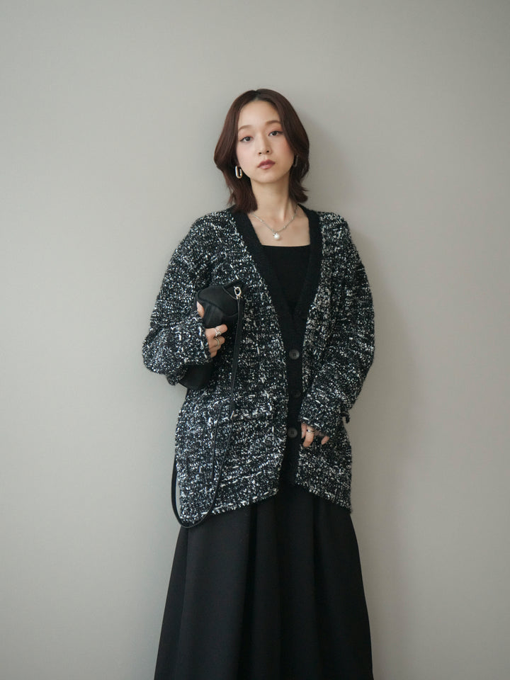 [SET]モールネップニットカーディガン+テープベルトタックバギーパンツ(2set)