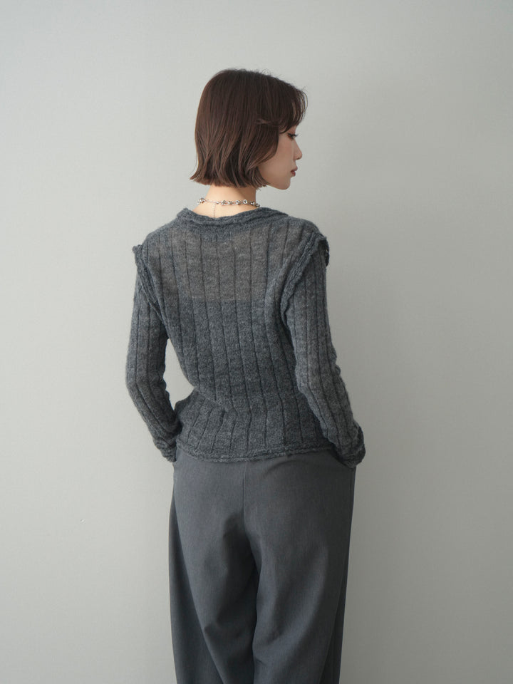 [予約]透かし襟モヘアタッチニットカーディガン/charcoal