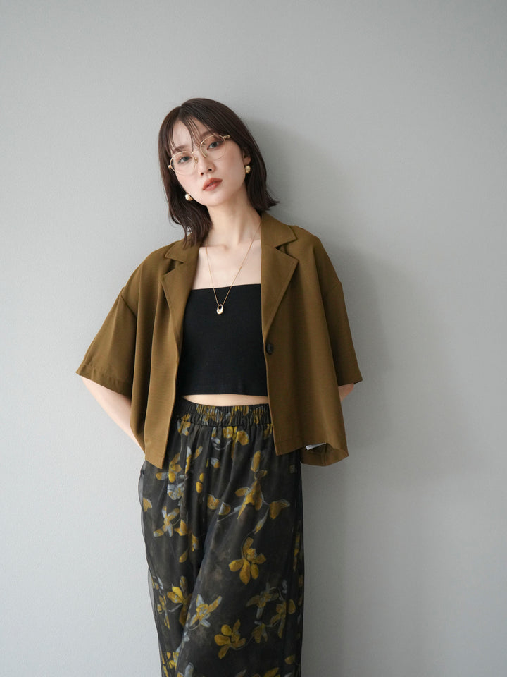 [SET]ハーフショートジャケット+フラワープリントチュールレイヤードパンツ(2set)