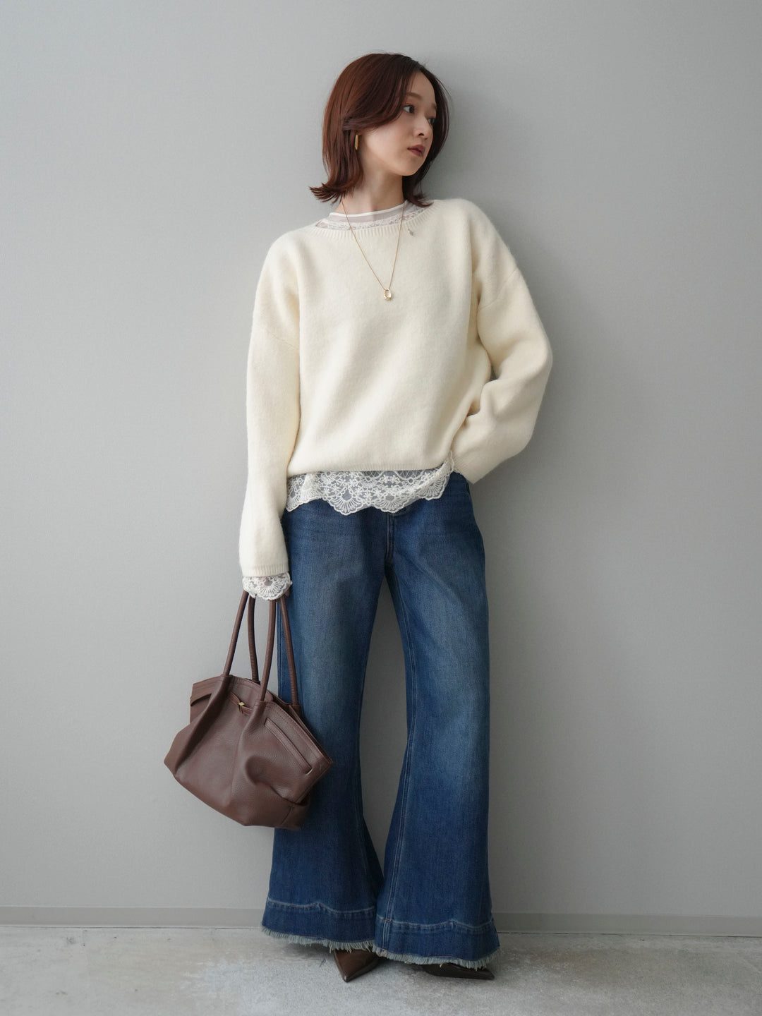 [予約]アンゴラタッチボートネッククロップドプルオーバー/ivory