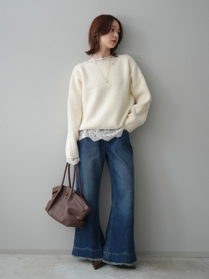 [予約]アンゴラタッチボートネッククロップドプルオーバー/ivory