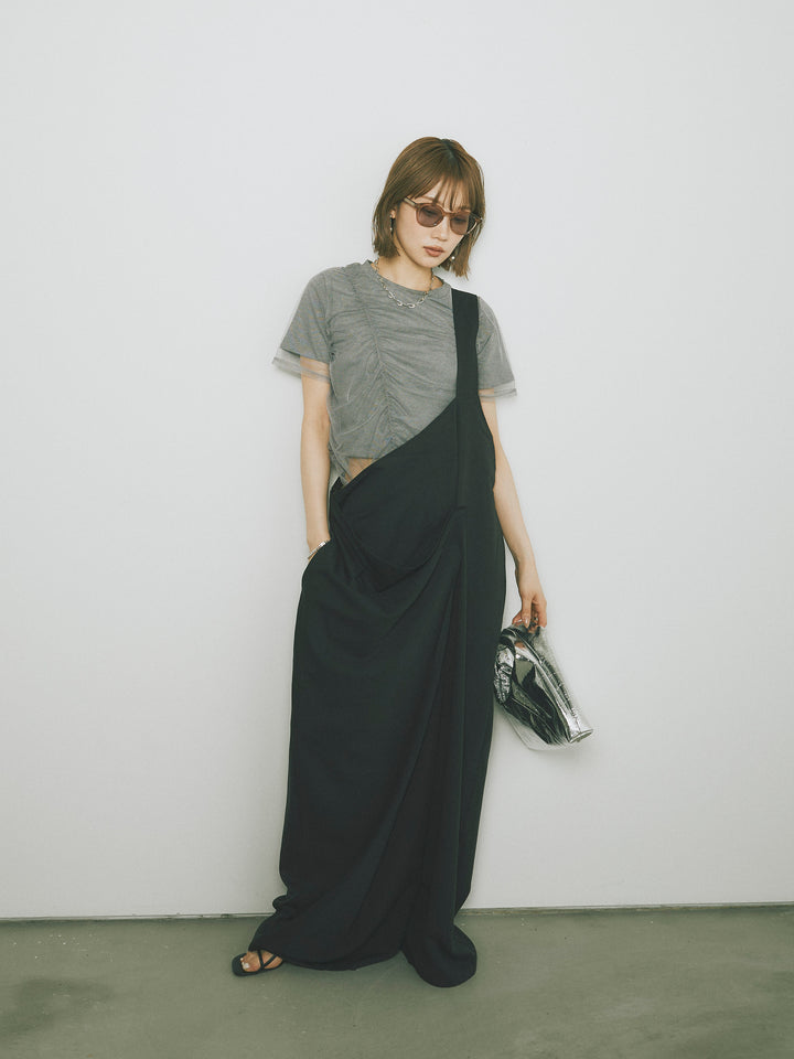 [予約]シャーリングチュールレイヤードTシャツ/グレー