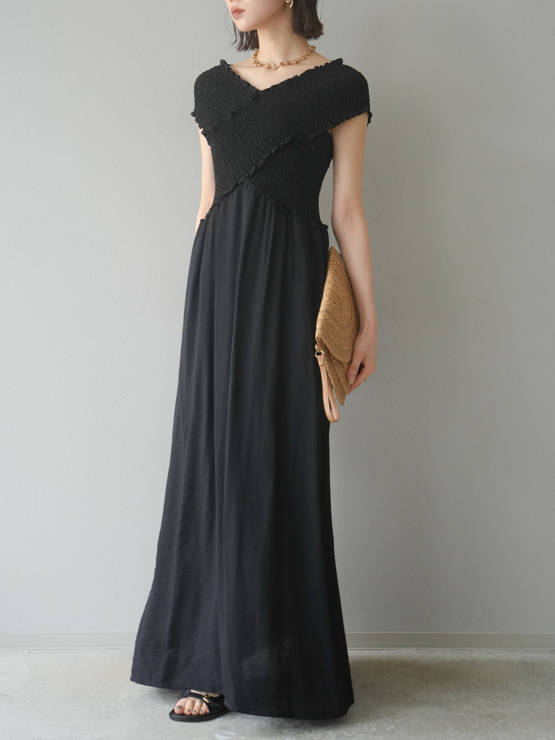 [SET]シャーリングクロスワンピース+シャーリングクロスワンピース(2set)