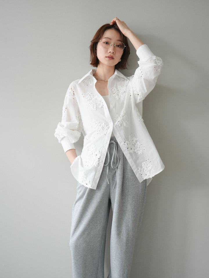 [SET]バックリボンフラワーエンブロイダリーシャツ+選べるアクセセット(2set)