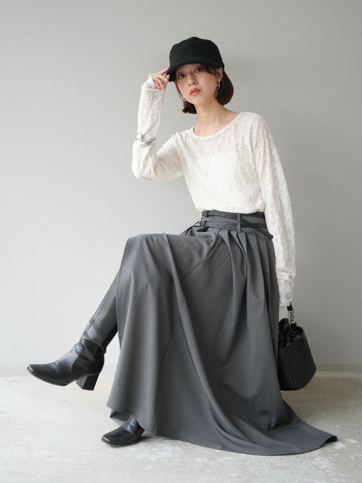 [SET]シアージャガードトップス+エステルプリーツスリットスカート(2set)