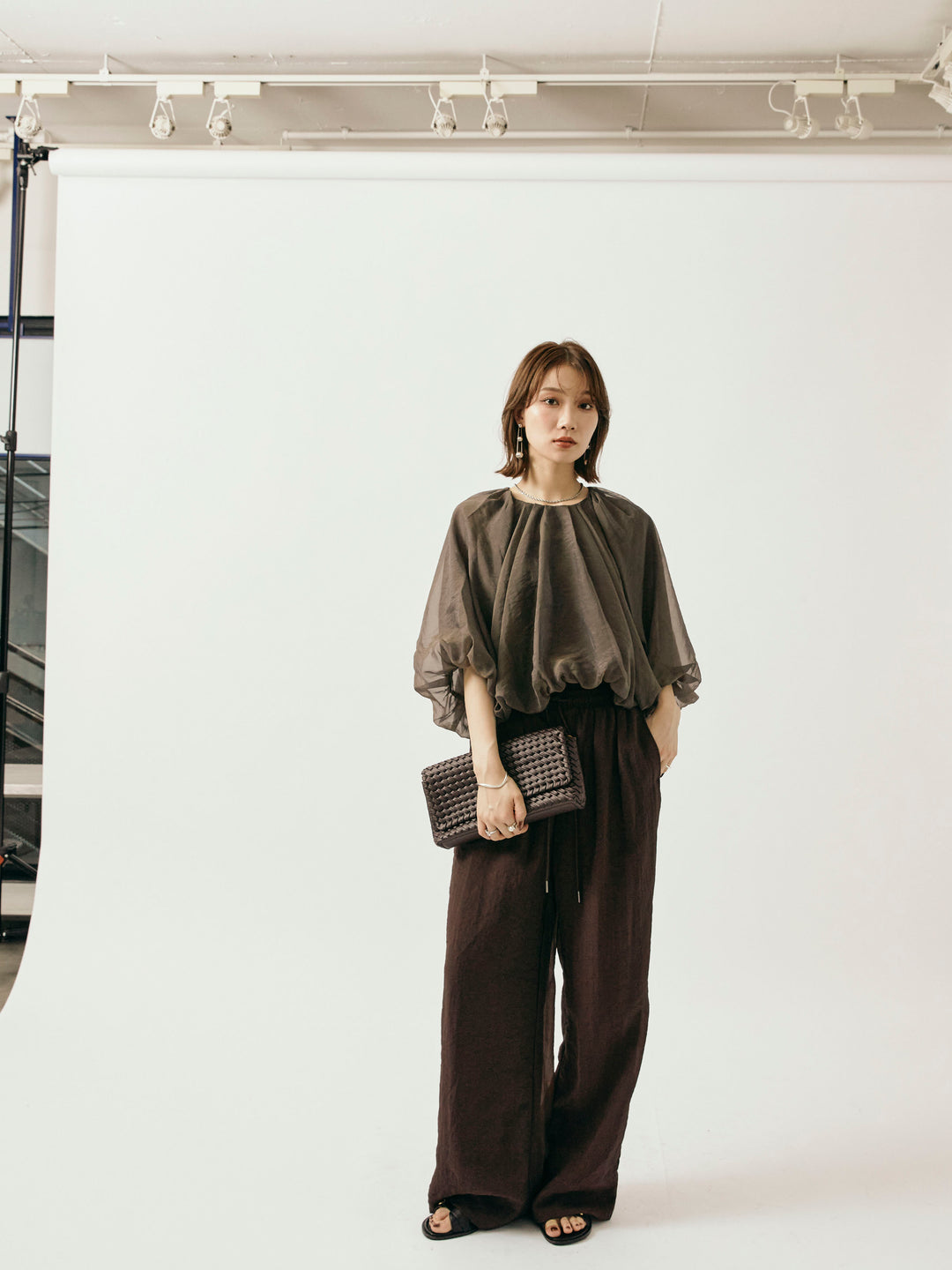 【Allure】[SET]オーガンジーバルーンショートブラウス+オーガンジーバルーンショートブラウス(2set)