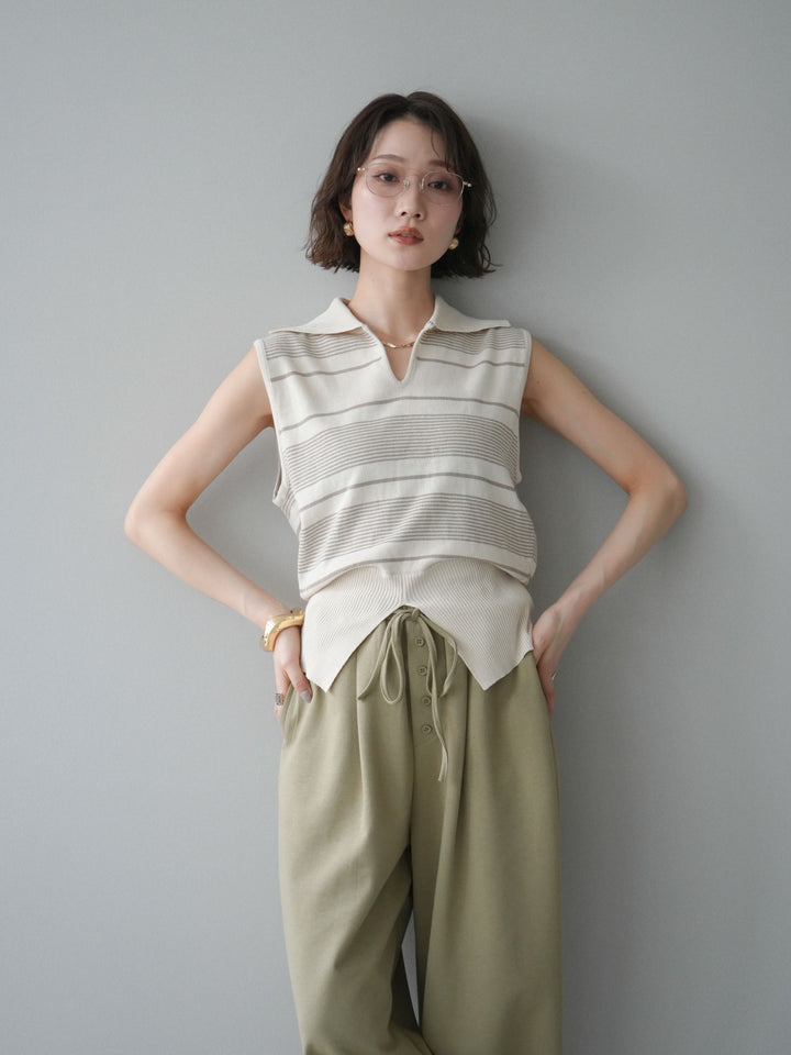 [予約]ボーダースリットニットトップス/ivory
