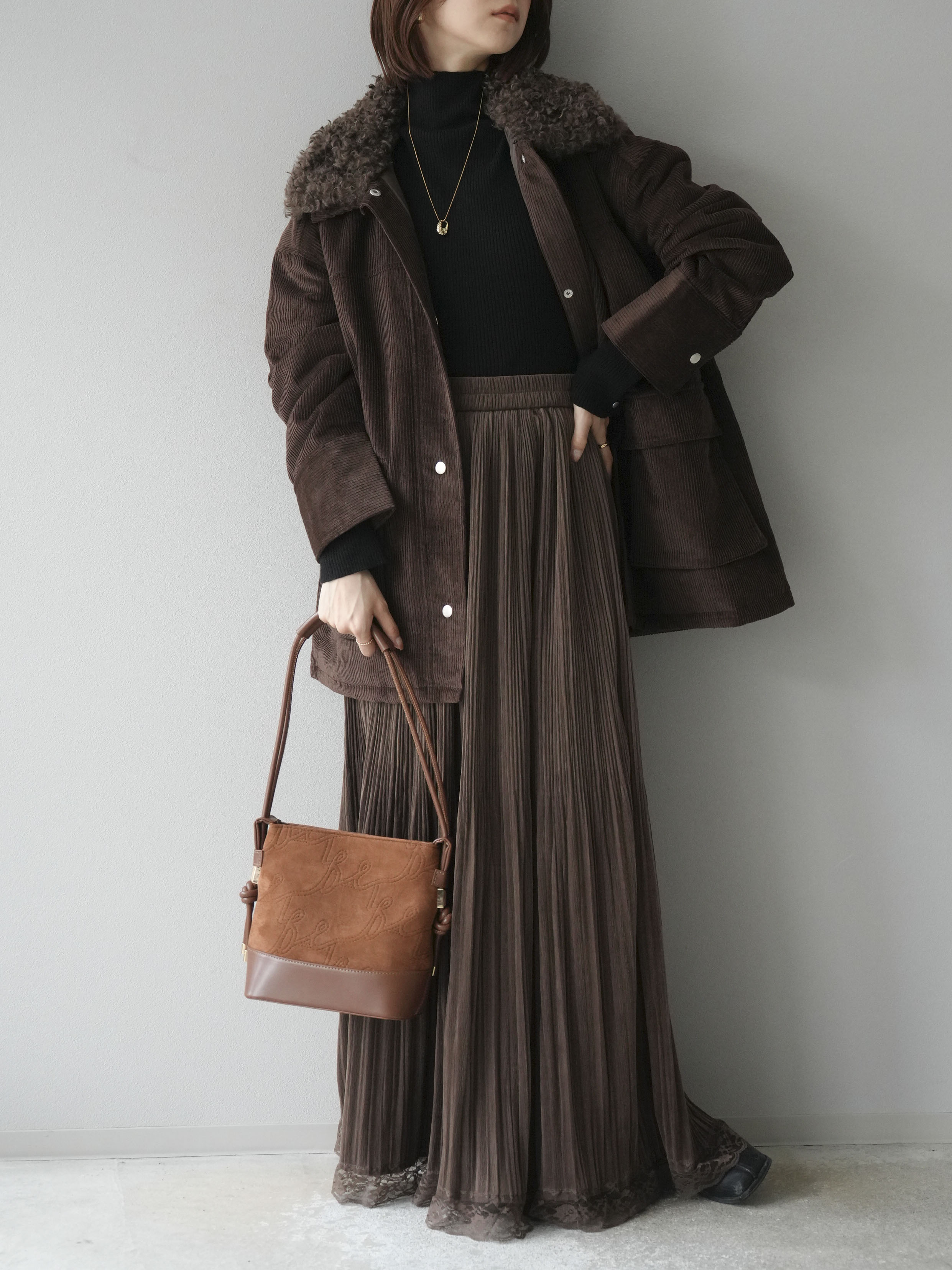 予約]コーデュロイボア襟フライトジャケット/ブラウン – Lumier