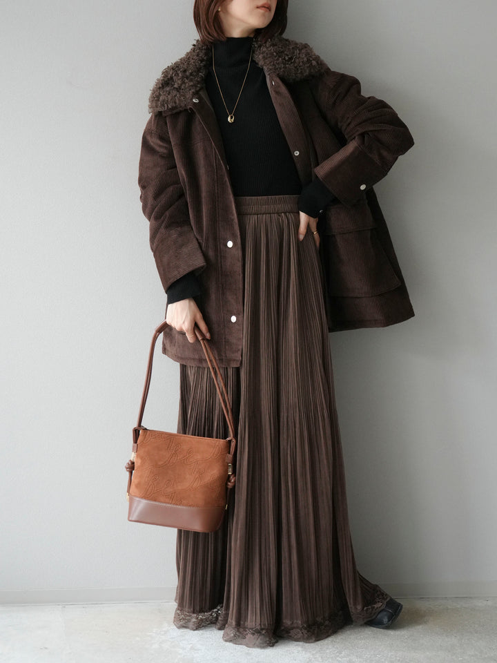 [予約]コーデュロイボア襟フライトジャケット/ブラウン