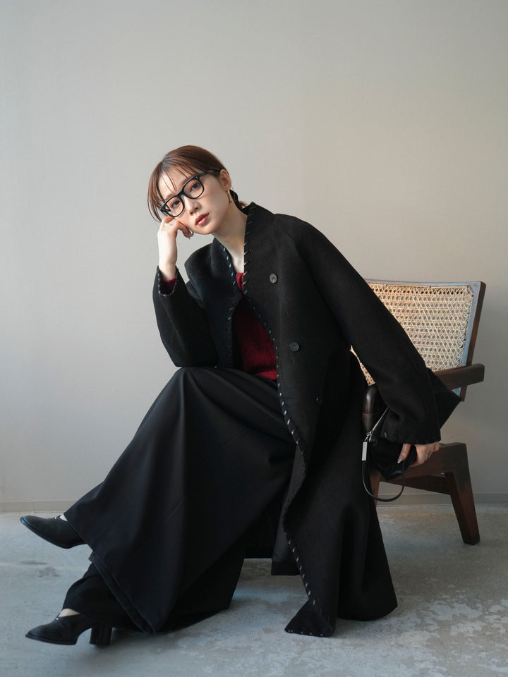 [SET]ハンドステッチ裏中綿ロングコート+テープベルトタックバギーパンツ(2set)