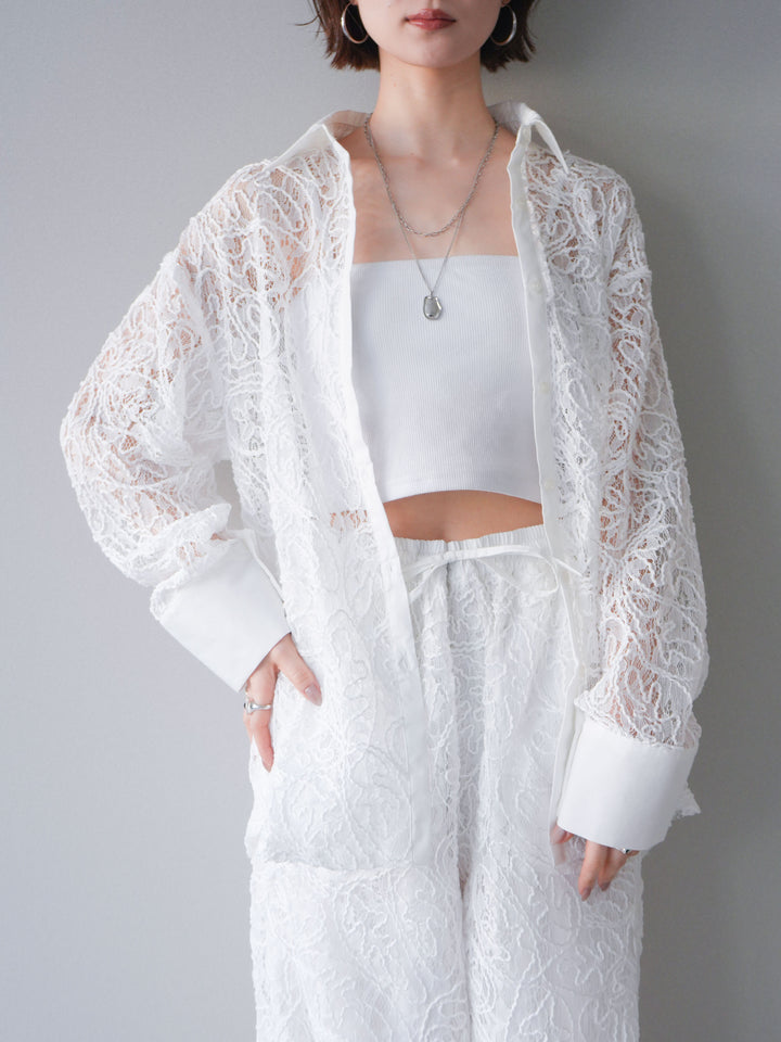 [SET]シアーコードレースオーバーシャツ+シアーコードレースイージーパンツ(2set)