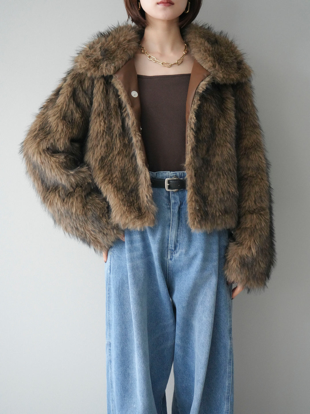 [20%オフ]MIXファースタンドネックショートジャケット/camel