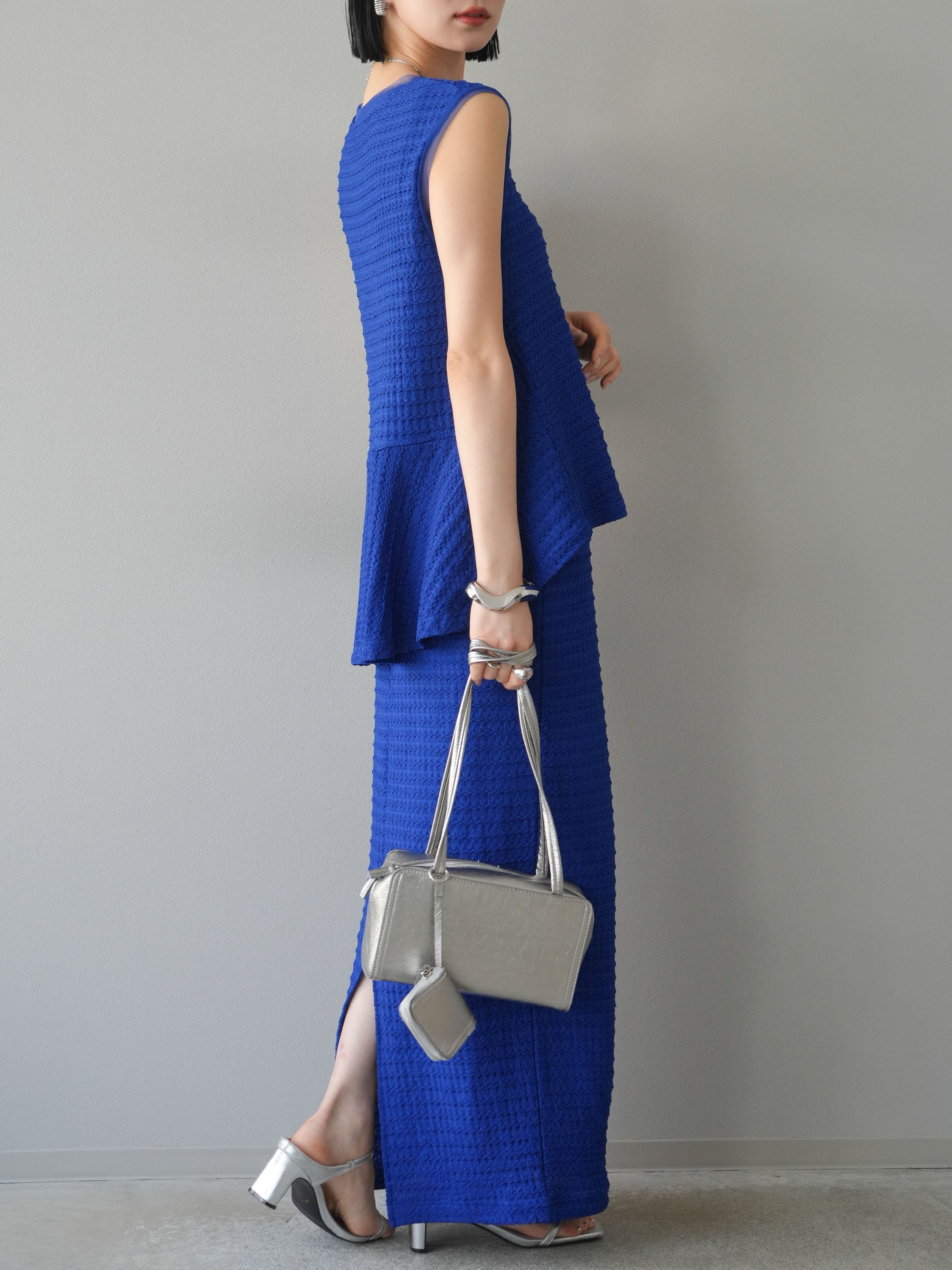 SET]ジャガードウェーブぺプラムノースリーブ+ジャガードウェーブ