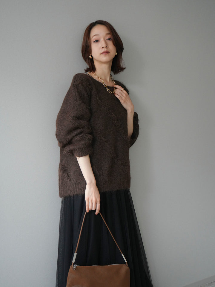 [予約]ブークレラインデザインニットプルオーバー/brown