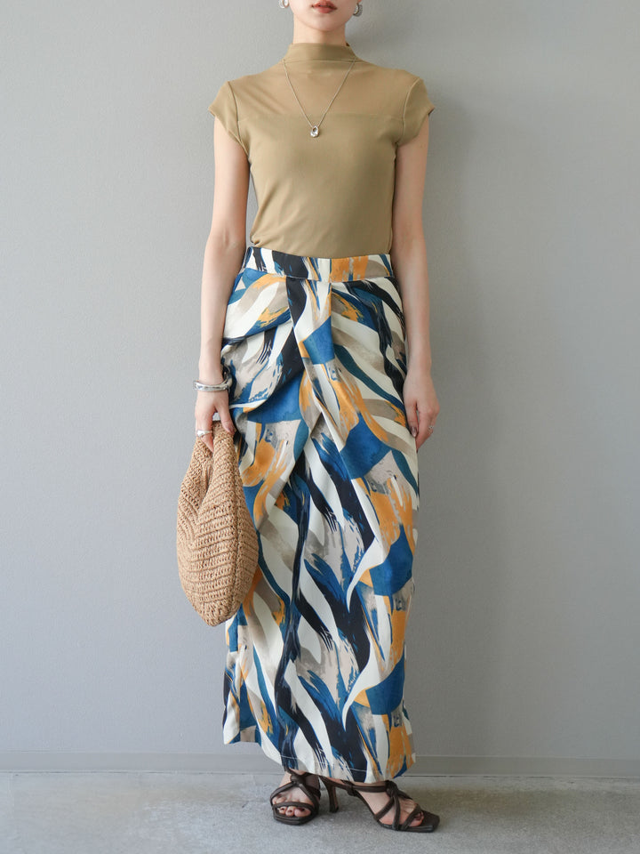 [予約]シアー切替ストレッチトップス/ベージュ