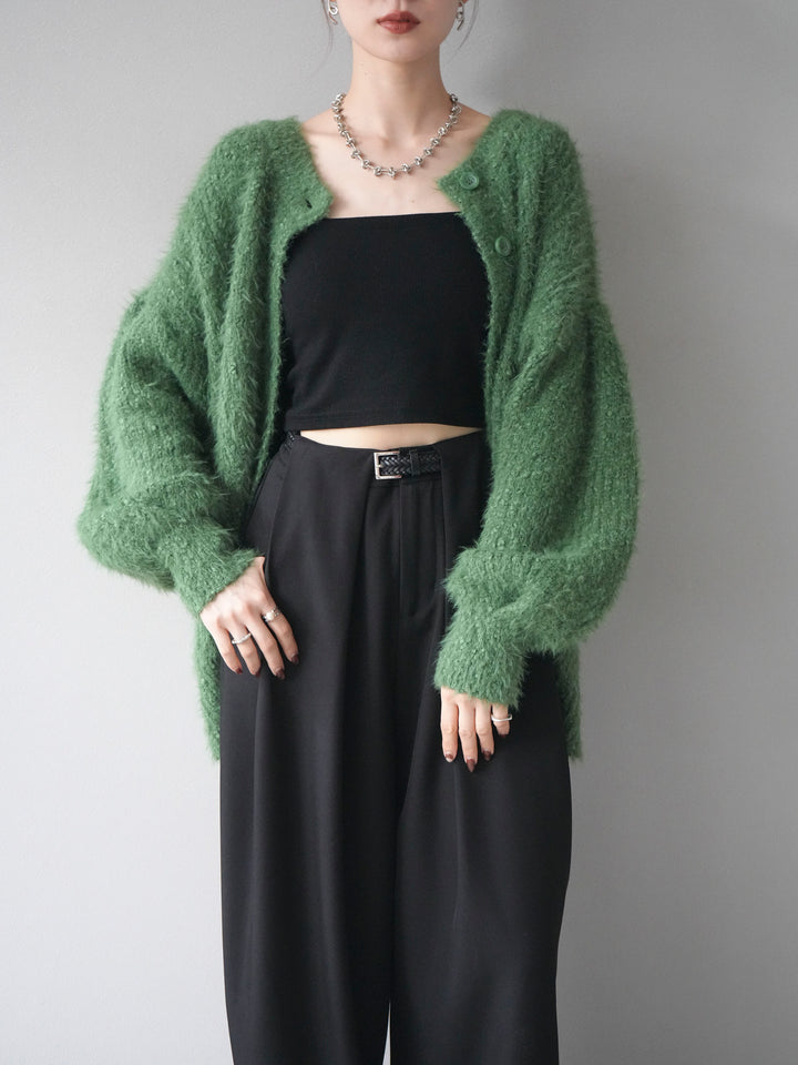 [SET]クルーネックランダムシャギーカーディガン+ベルトループデザインワイドパンツ(2set)