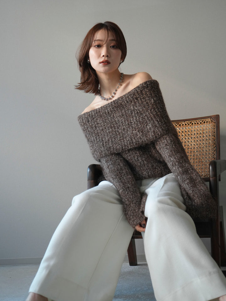 [予約]オフショルミックスニットプルオーバー/brown