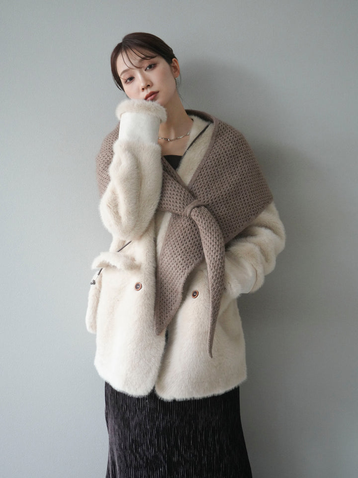 [SET]バッグ付エコファーノーカラーコート+選べるアクセセット(2set)