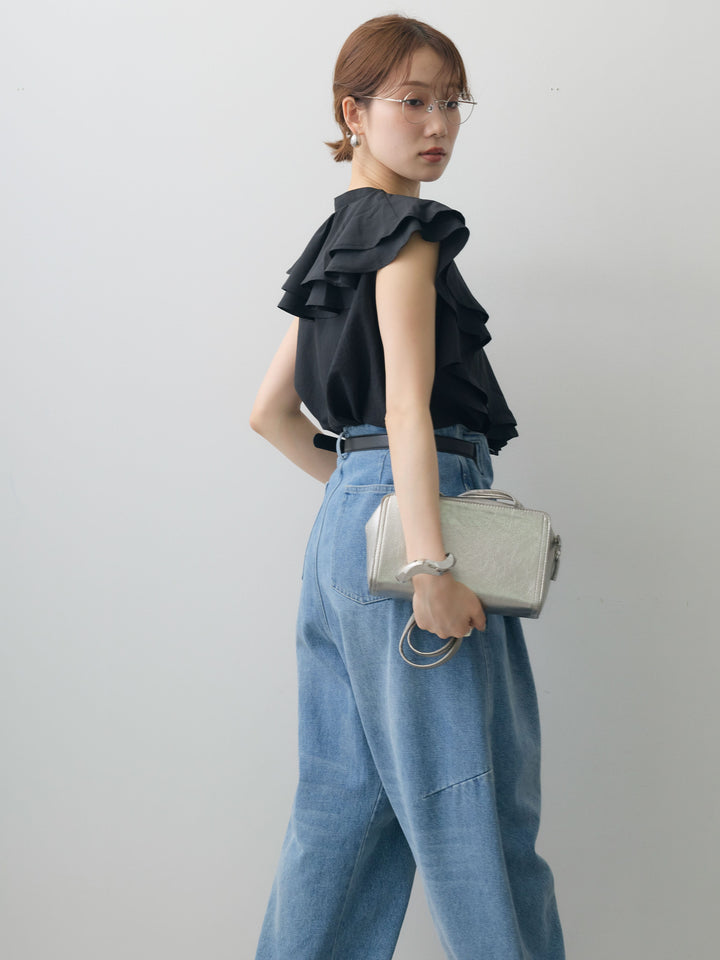 [予約]ラッフルドレープノースリブラウス/black